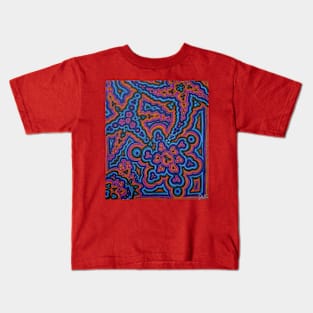 Blue & Orange Dark Flower Bursts Kids T-Shirt